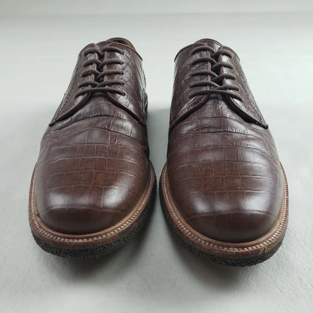 Donald Pliner Lance Derby Shoe Mens 10 M Brown Leather Lace Up Croc Embossed - Picture 3 of 11